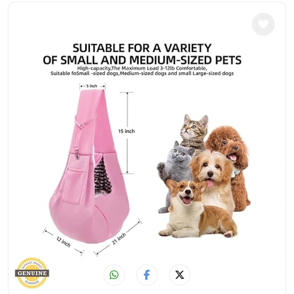 Dog cats Carrier Sling - Reversible Puppy Carrier Purse with Storage Pocket,